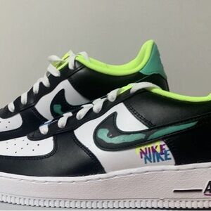 Nike Kids Black and White Sneakers with Neon Accents